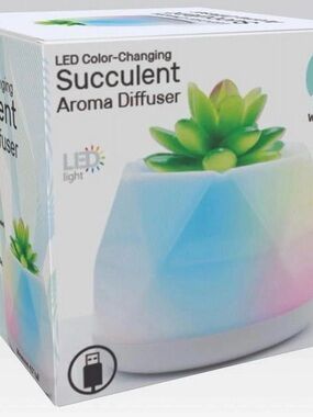LED Color-Changing Succulent Aroma Diffuser in Green and Pastel Gradient